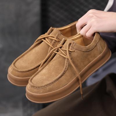 Fashion Men's Casual Shoes Lace-up Cow Suede Genuine Leather Thick Sole Mens Classic Retro British Style Outdoor Driving Flats