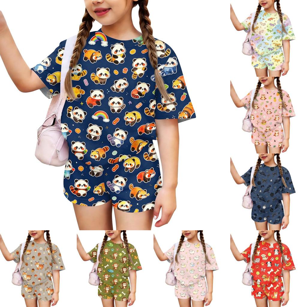 Kids Casual Short Sleeve Top and Shorts Set Animal Print Lightweight Comfortable Summer Outfit for Boys and Girls