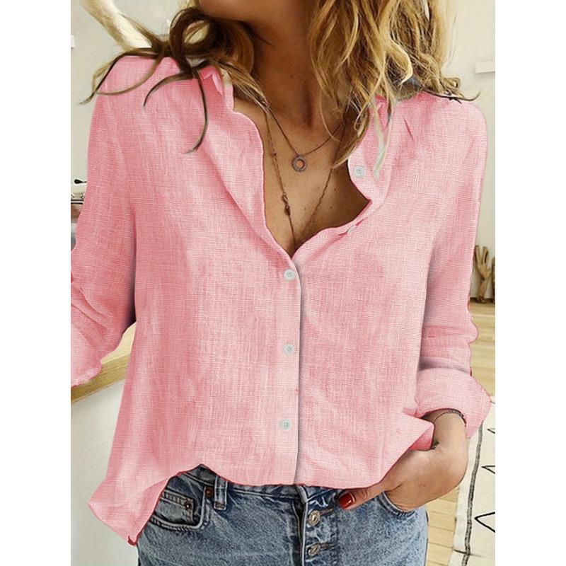 Spring/Summer Solid Color Elegant Casual Loose Long sleeved Linen Shirt Office Shirt Shirts & Blouses Camisas Women's Shirt