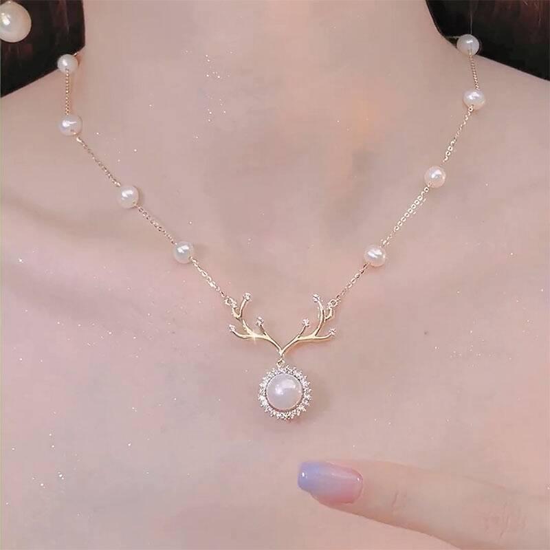 One Deer Pearl Luxus Damen Halskette - Stilvoller Choker Schlüsselbeinkette