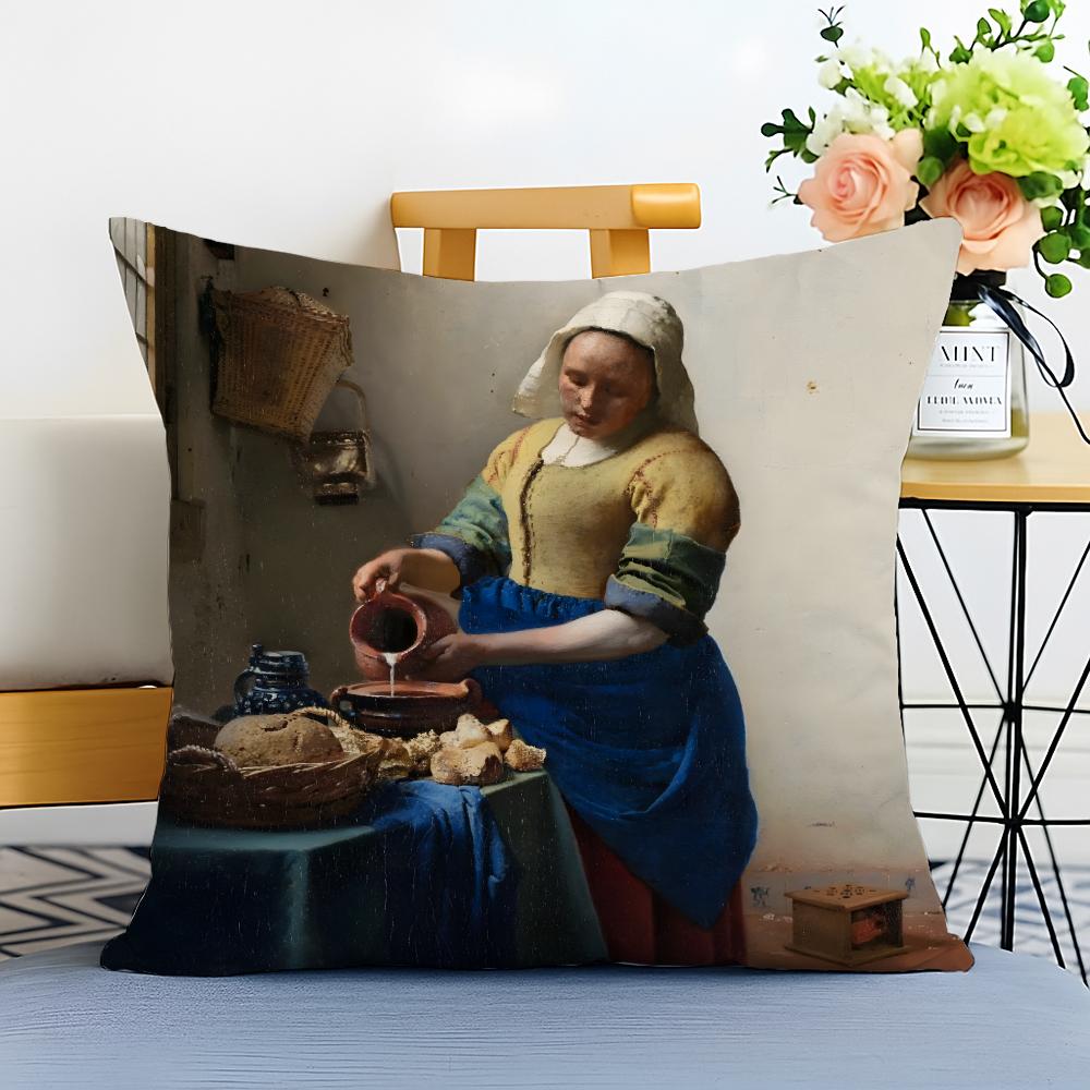 Detailed Luminous JJohannes Vermeer Cushion Cover Washable Linen Pillowcase Soft for Sofa Bed Cozy Home Room Decor