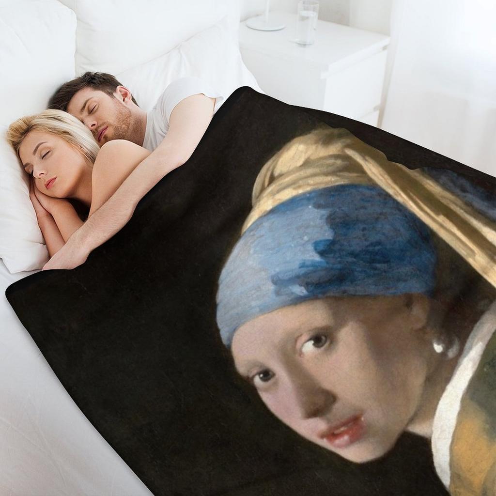 Girl with a Pearl Earring Throw Blanket Furry Soft Plush Plaid Thin funny gift Blankets