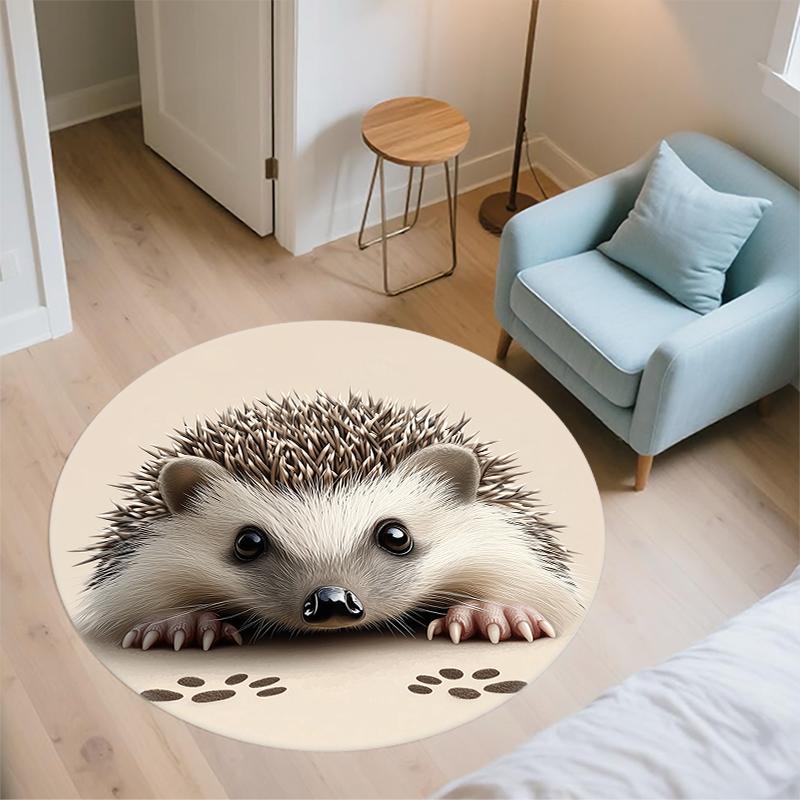 Yellow Hedgehog pattern round rug,Carpet Rug for Living Room Bedroom Playroom ,Non-slip Floor Mat,Holiday Gifts and Birthday Gifts.