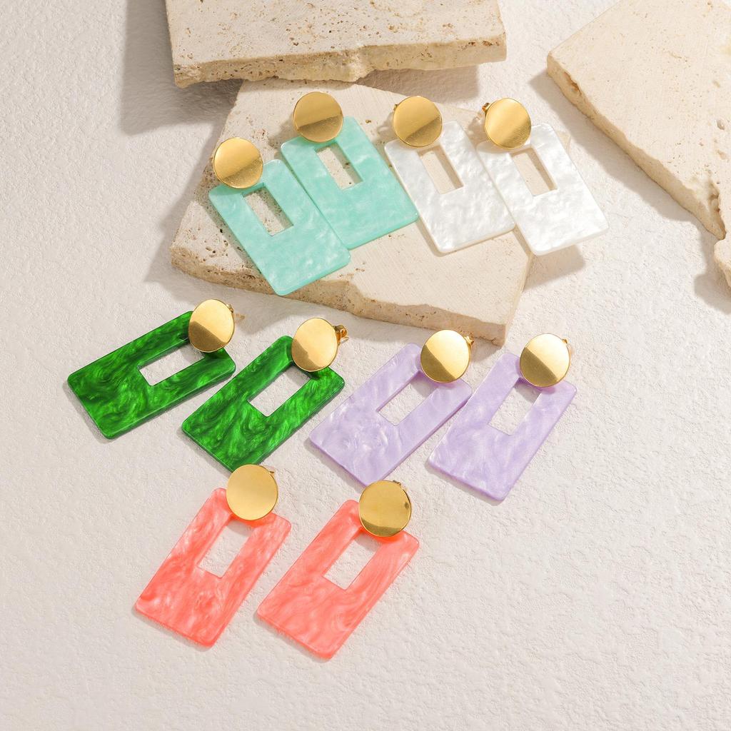 Retro Geometric Colorful Halo Earrings: High-End Stainless Steel Hong Kong Style Fashion