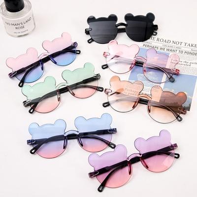 Lunettes de soleil pour enfants Ours de dessin animé PC Protection UV375 Lunettes de soleil sans monture pour enfants Lunettes de soleil dégradées Petit ours pour garçons filles