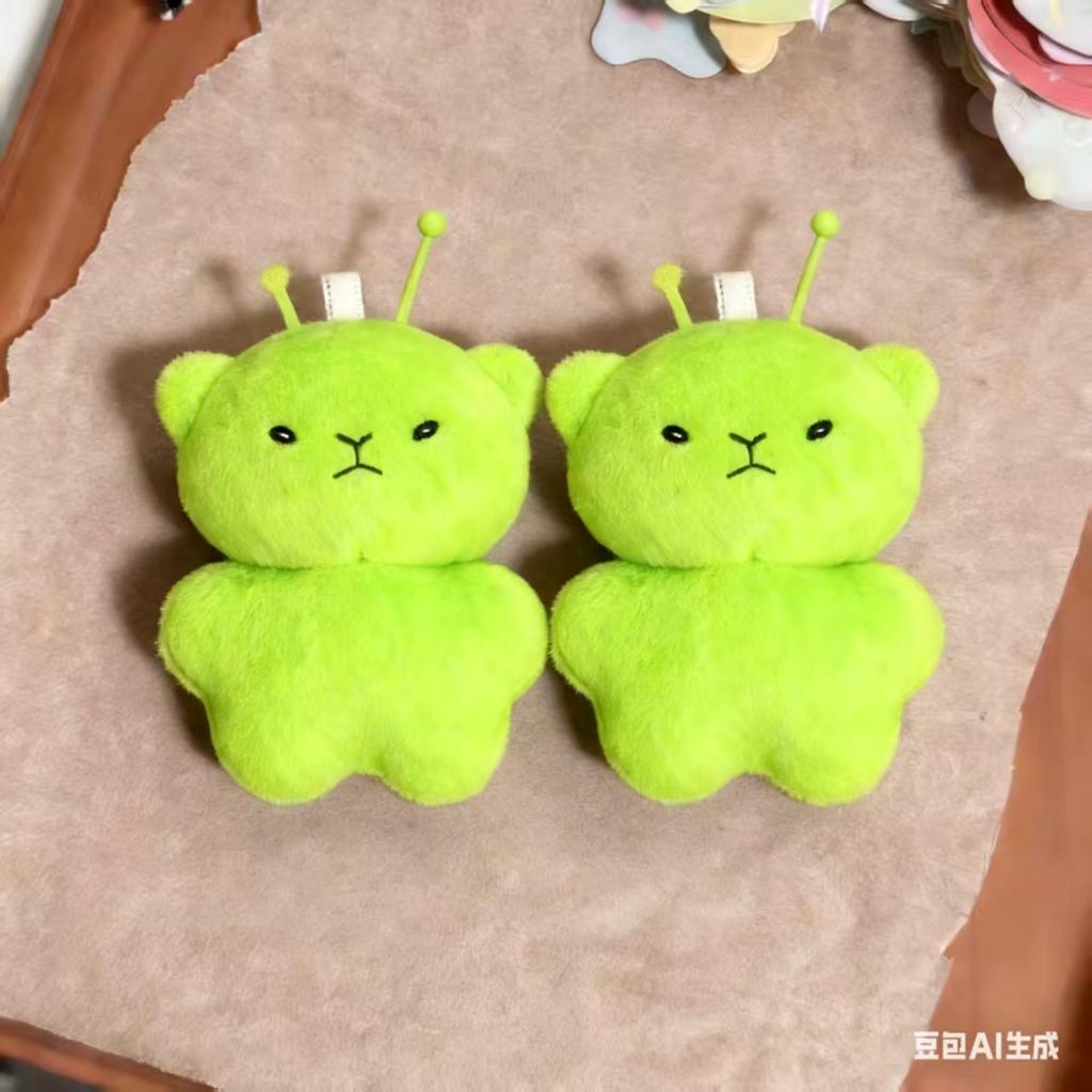 Cartoon Alien Cat Plush Toy Soft Doll Keychain Green Cat Pendant Cute Bag Decoration Accessories