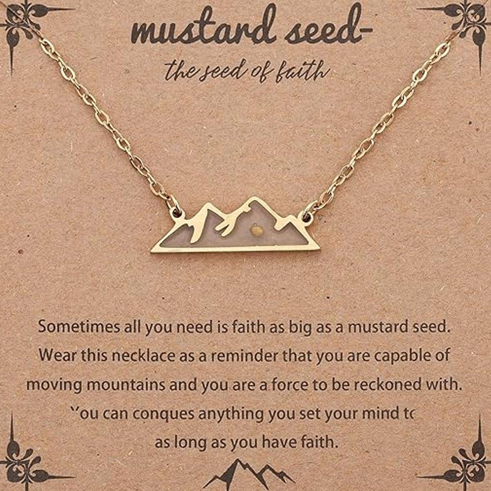 18K Gold Plated Stainless Steel Mountains-Mustard Necklaces Christian Faith Jewelry Mustard Seed Faith Necklace for Women Gifts