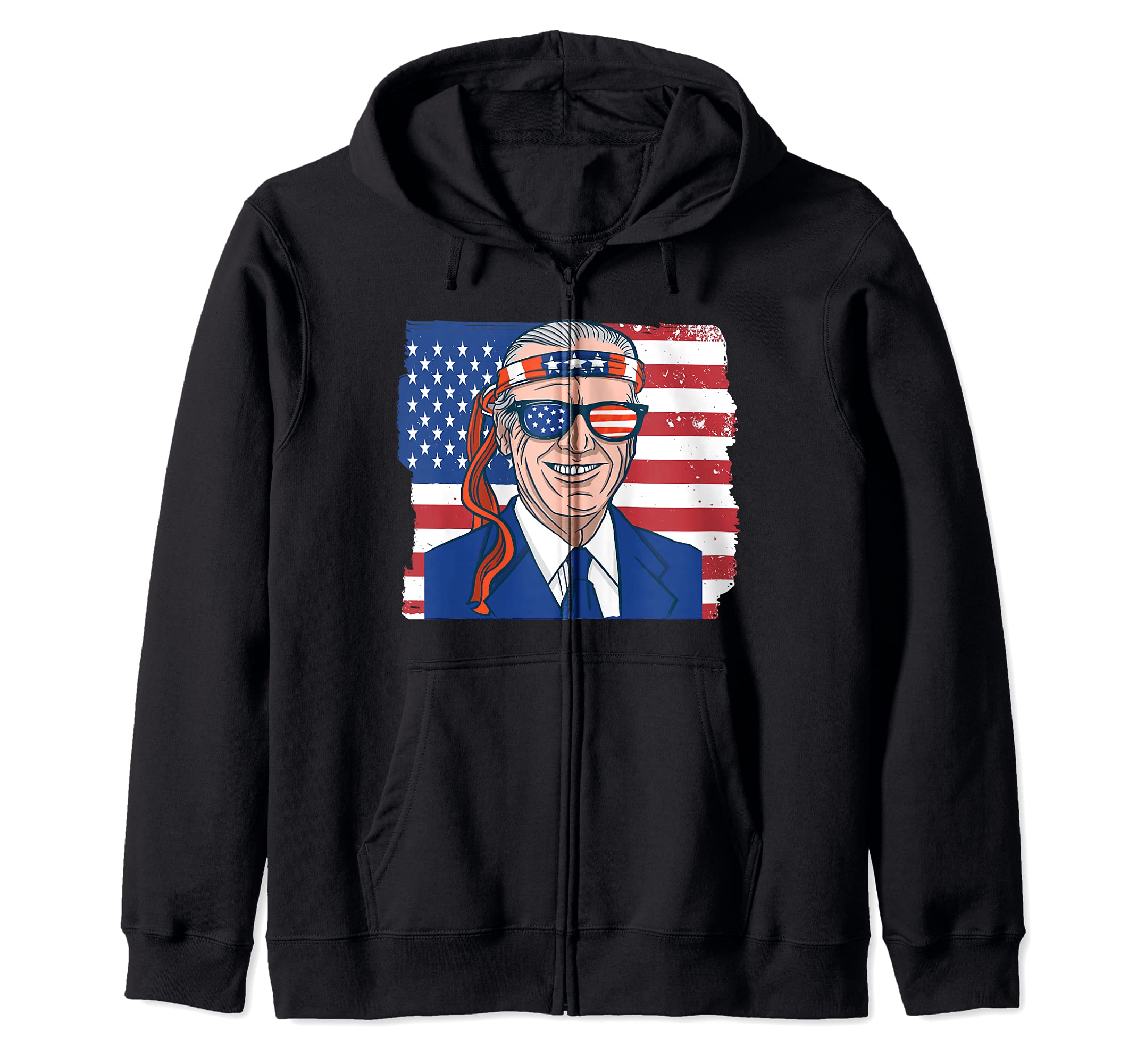 Патриотическое винтажное худи на молнии с американским флагом на 4 июля чёрный 7844₽