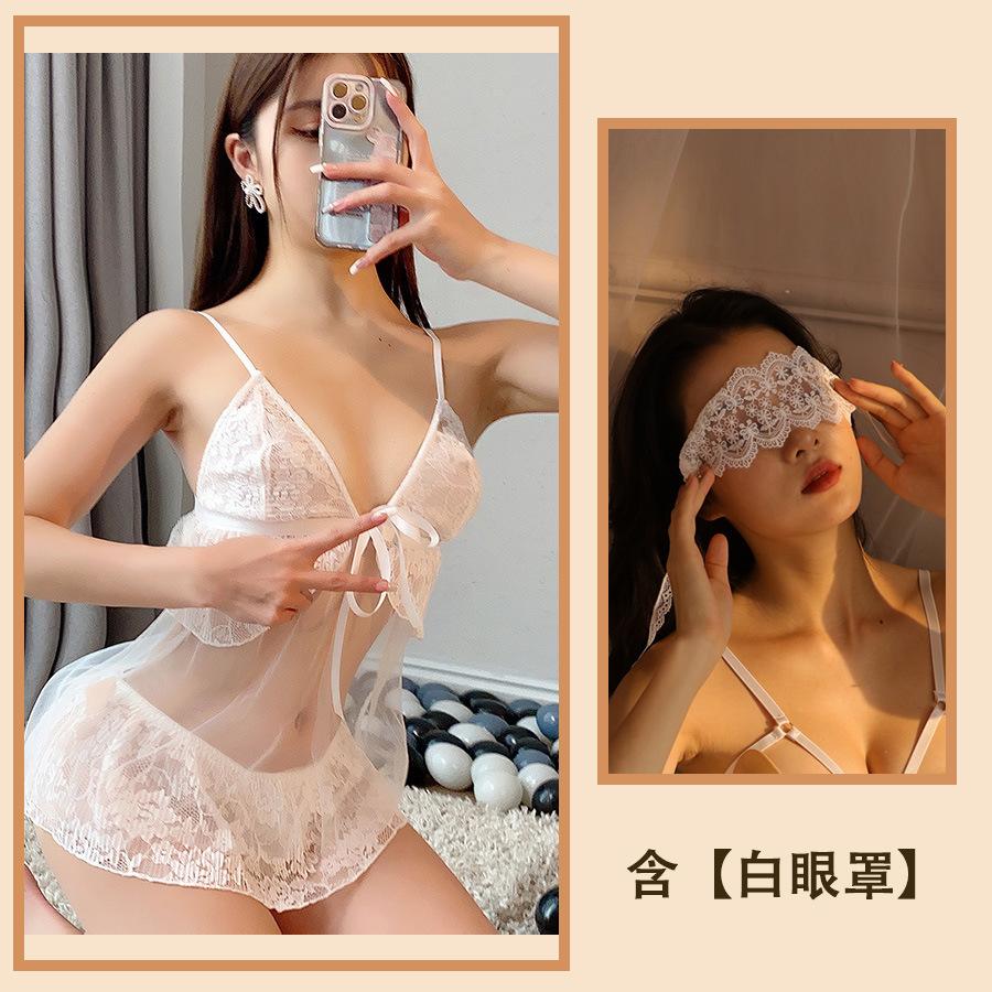 Sex clothes women's nightgown lace open crotch sexy pajama set suspenders uniform temptation gather steel ring