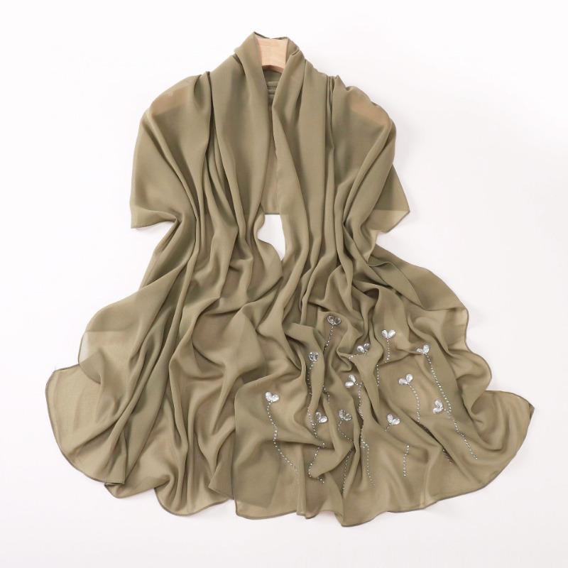 Pearl Chiffon Long Scarf With Rhinestone For African Women