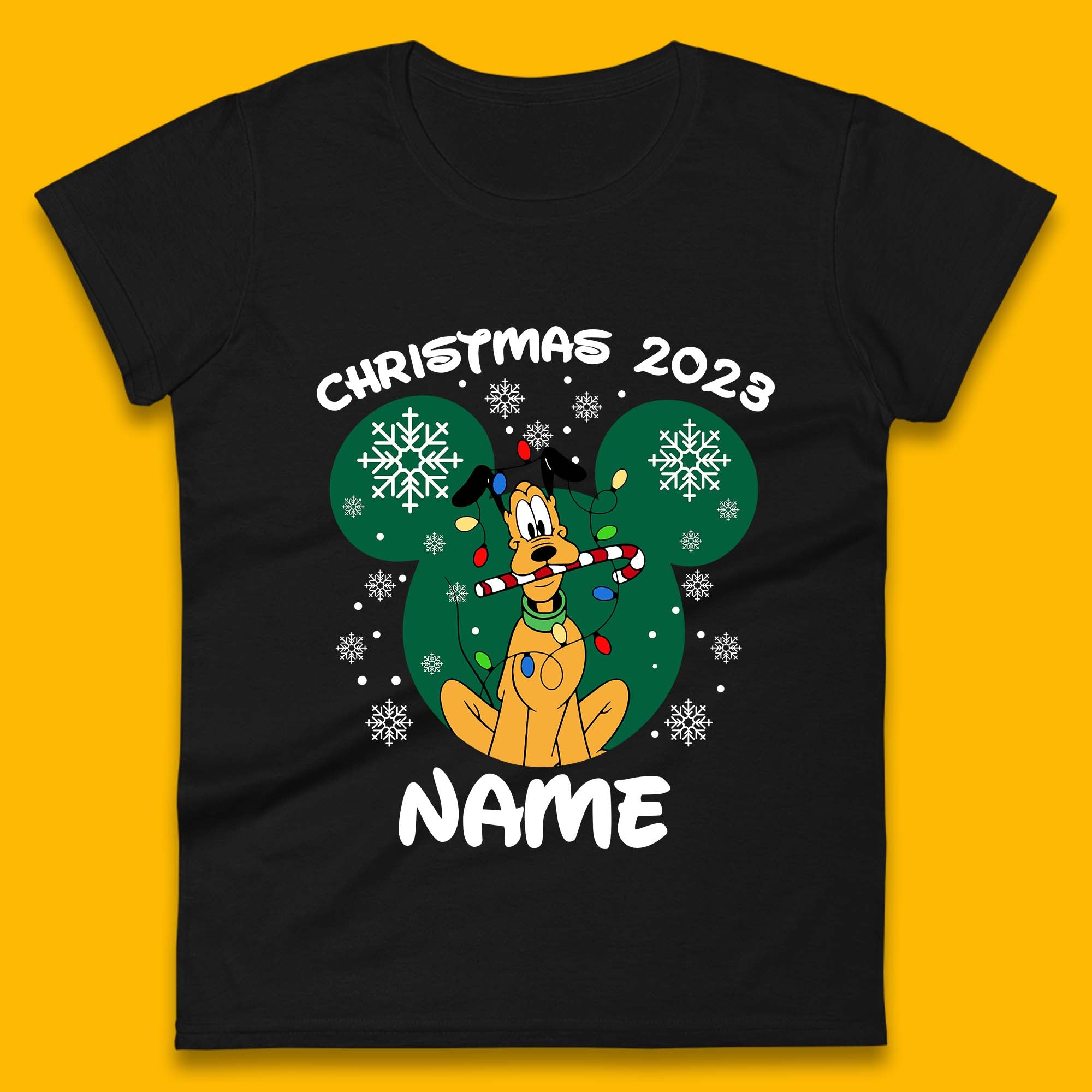 Personalised Christmas 2023 Your Name Santa Goofy And Pluto Xmas Disney Mickey And Friends Womens Tee T Shirt Mens Tops Unisex Top M