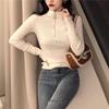 Women's Black Slim Fit Half Turtleneck Long Sleeve Zipper Shirt - 2022 Autumn New Style