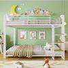 Fluisterstil Stapelbed met Houten Trap - 180kg Draagvermogen Metalen Kinderbed, Extra Hoge Veiligheidsrail & Geluidsisolatie, 140*200cm Wit