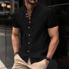 Summer Men's Casual Cotton Linen Short Sleeved Stand Up Collar Seven Button Shirt