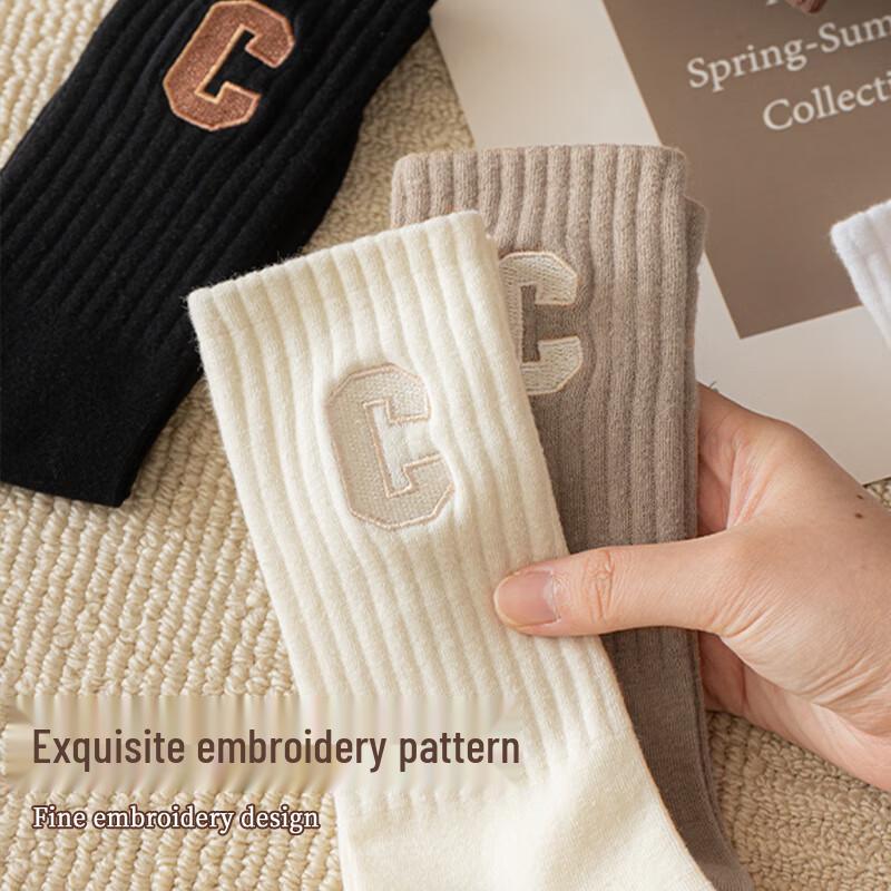 Milin Women's 100% Cotton Embroidered Crew Socks (5-Pair Pack)