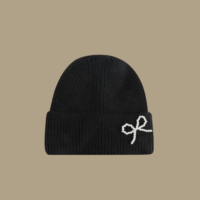 Bow Tie Knitting Cap Hat Woolen Yarn Cuff Knit Beanie Casual Fleece Warm Knitted Hat