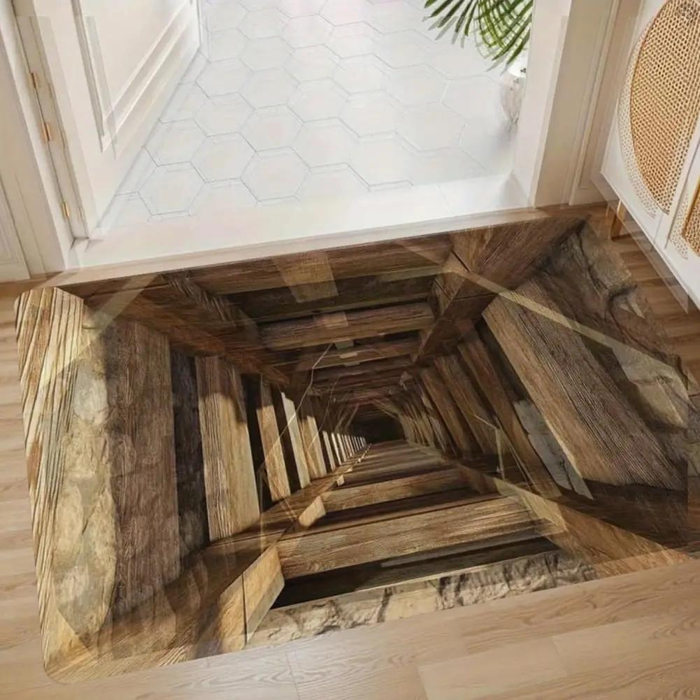 

2D Front Door Mat Indoor Outdoor Entrance Optical Illusion Rug Ground Crack Illusion Rug Easy Clean Entryway Mat Home Decor 40X60CM