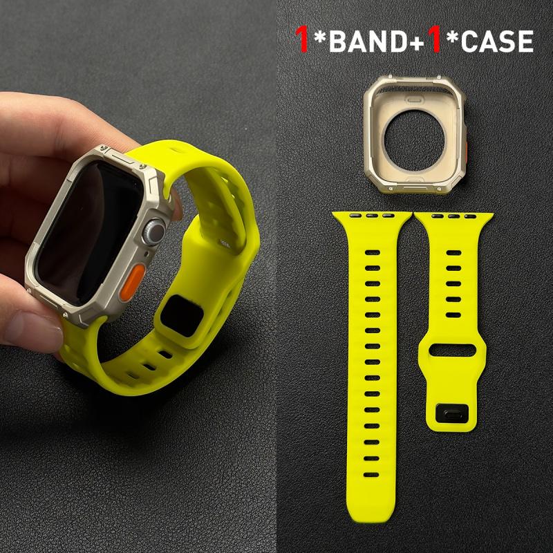 2pcs Adjustable Strap + Hollow Out TPU Shockproof Case For Apple Watch Ultra/SE/10-1 Soft Smartwatch Accessories
