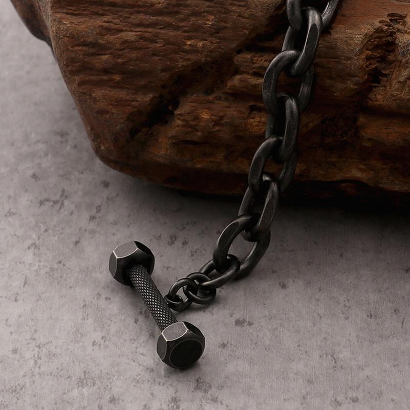 Vintage Men's Black Stainless Steel Link Chain Bracelets for Man 7.5" Barbell Shape Friendship Male Bracelets & Bangles Jewelry