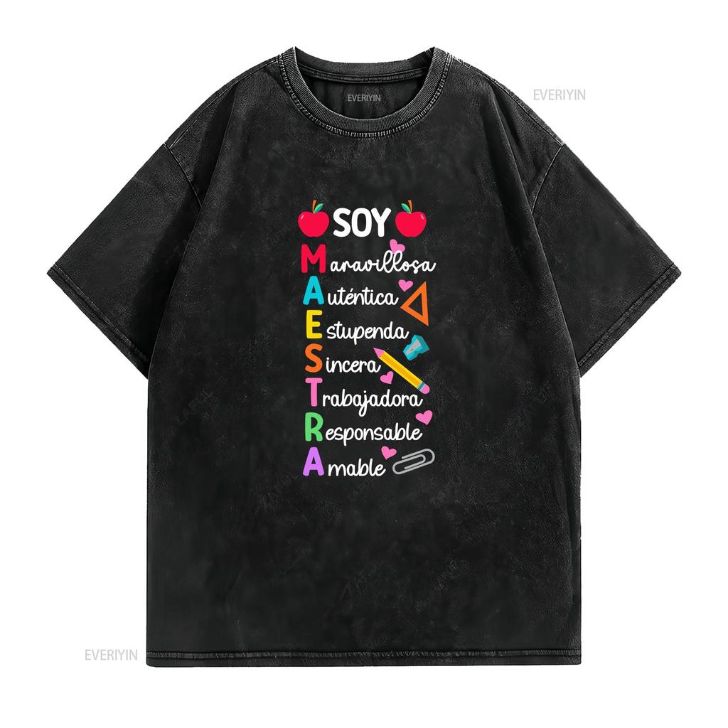Soy Maestra De Espa ol Spanish Teacher Bilingual T Shirt men and women can wear black white creative gift vintage Washed