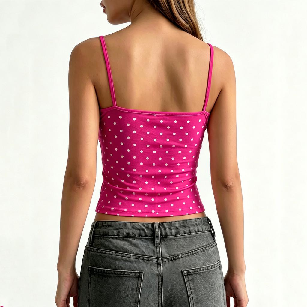 Camiseta sin mangas casual para mujer con lunares, ajuste ceñido, tipo top, sin cierres, camisola, camisa, tela elástica, ligera, suave, para usar en verano