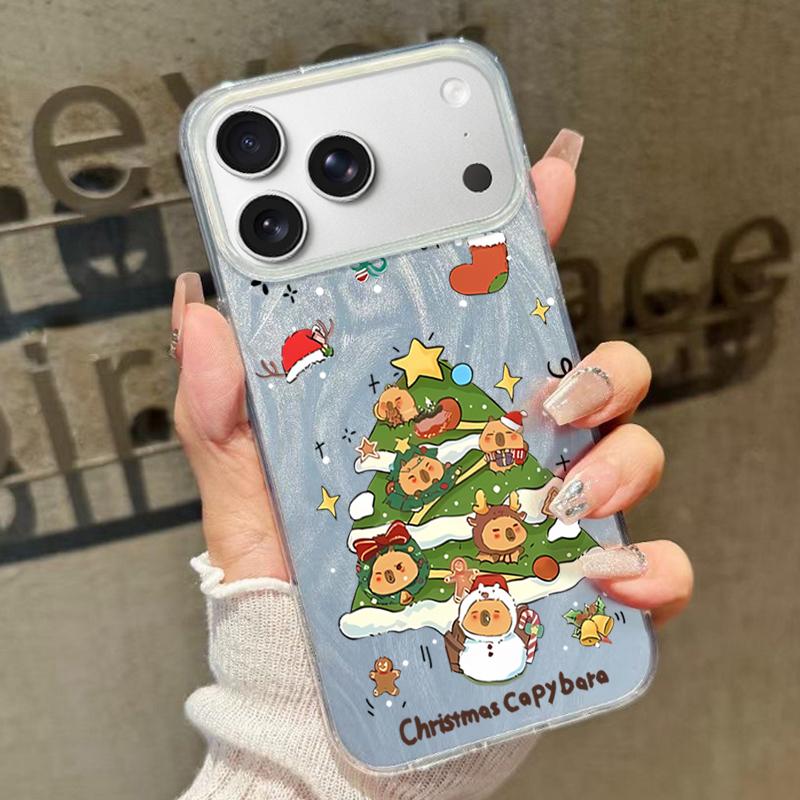 

Рождественский Новогодний Чехол с Принтом для iPhone Air 17 16e 16 15 14 Pro Max 13 17 Pro Max Противоударный ТПУ Гибридный Жесткий Чехол для Телефона iPhone 15 Pro Max белый