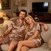 Couple Matching Pajama Set Short Sleeve Button Down Shirt and Shorts Soft Lightweight Lounge Sleepwear Set S-XXXXL for Men and Women