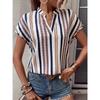 Summer New Fashion Women's Striped Printed V-neck Bat Sleeve Shirt Top
