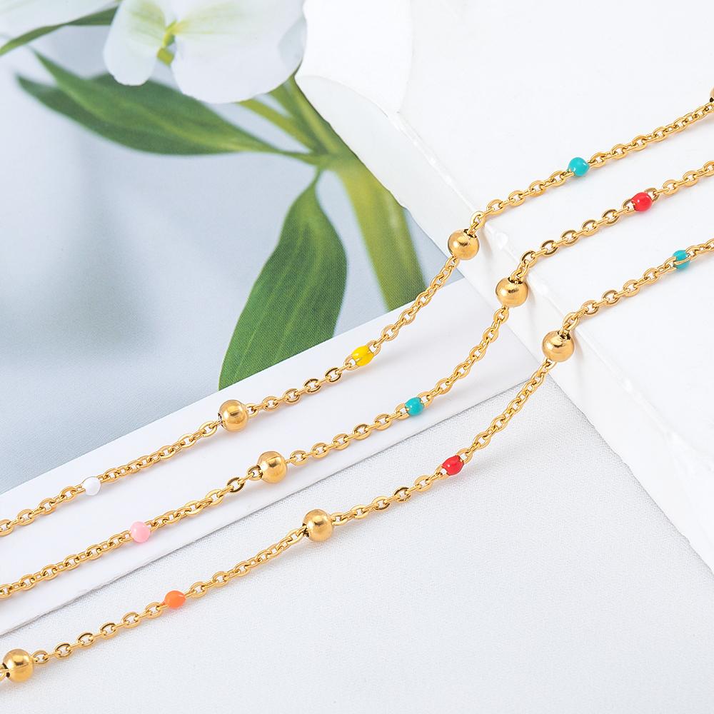 1Meter Colorful Enamel Heart Leaf Bead Chain Stainless Steel Gold Color Chain for DIY Clothing Jewelry Making Necklace Bracelet