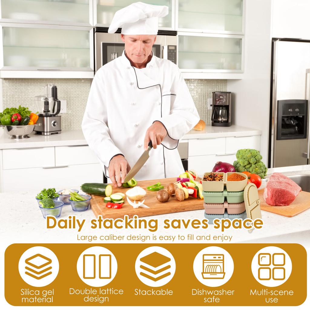 4Pcs Silicone Snack Container Portable Double Compartment Sauce Box Leakproof Stackable Dressing Food Storage Box for Outdoor