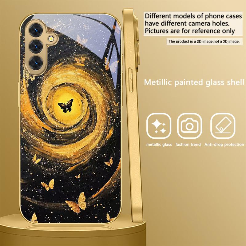 

Vortex Black Butterfly For Samsung A 31 32 A33 A34 35 14 A15 13 A16 25 26 50 52 53 54 55 56 70 71 72 73 Golden glass phone case Galaxy A14