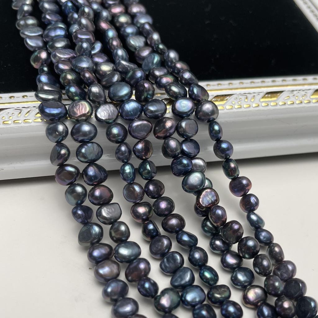 1String, Black Natural Freshwater Pearls, Handmade Nugget Pearl Beads for Jewelry Making DIY Crafts (Beads 6-7mm, 7-8mm, Length 36cm)
