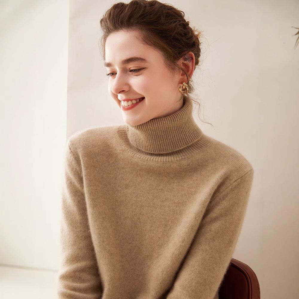 Dámský kašmírový svetr s vysokým rolákem - Podzim/Zima Slim Fit Pletené spodní prádlo