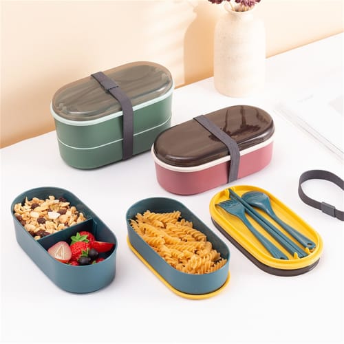 Large Capacity 700ml Bento Box, 2-Tier, Insulated, Leak-Proof, Includes Dinnerware, Chopsticks, Spoon, and Fork, Microwave Safe, Perfect for Commuting