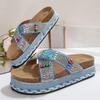 2026 Summer Plus-Size Colorful Rhinestone Wedge Flip-Flops for Women