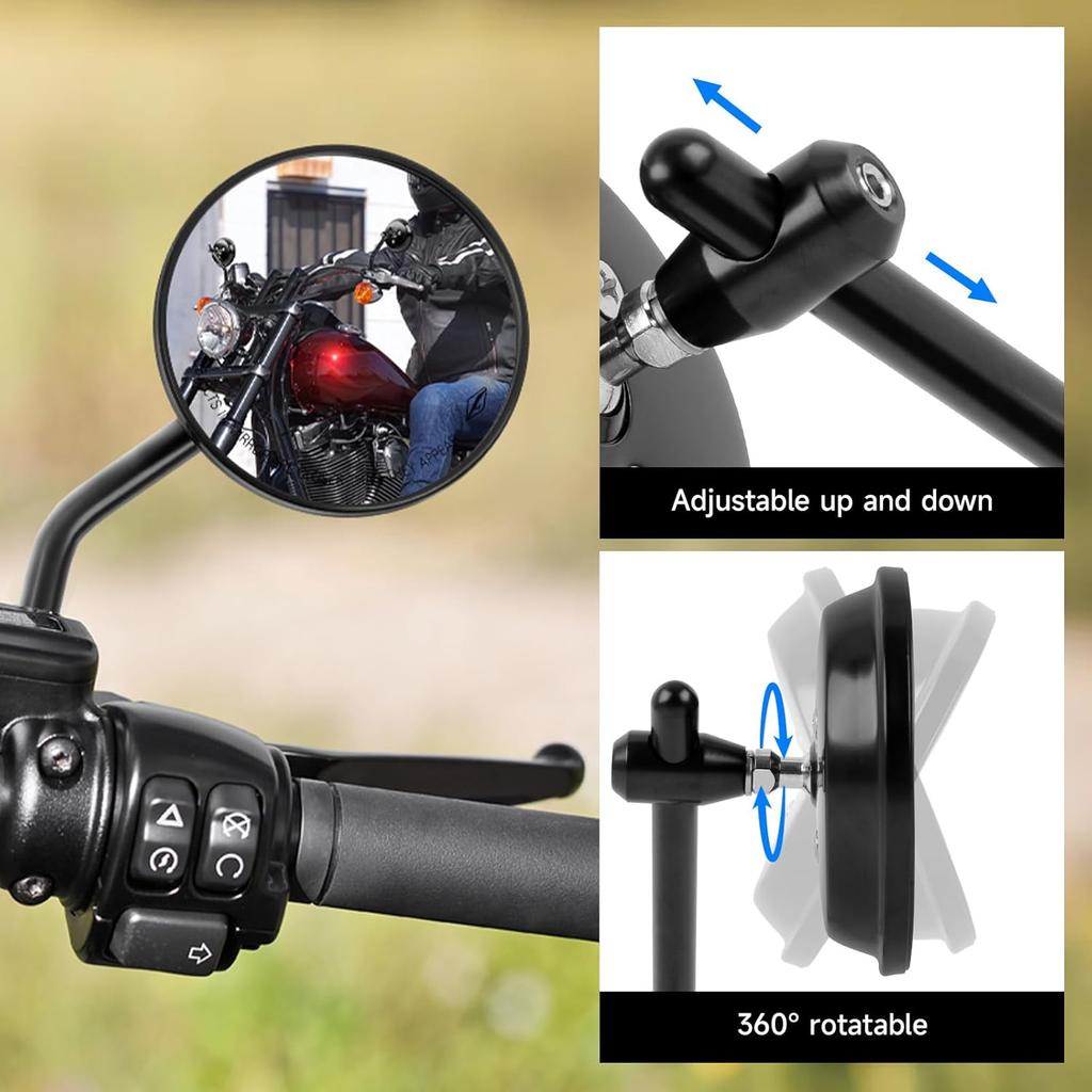 DREAMIZER 3" Motorcycle Vintage Mirrors Round Rear View Mirror 8Mm Black Compatible With Harley Davidson Dyna Bobber Softail Chopper Cruiser Cafe