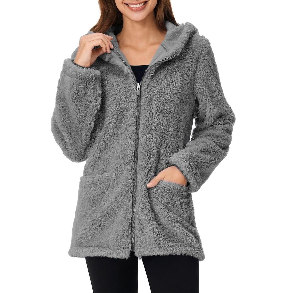 Women's Fashion Casual Long Sleeve Fleece Zipper Hoodie Warm Sweatshirt Hooded Jacket