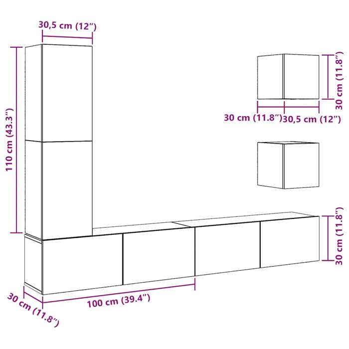 VidaXL 5-piece Wall-Mounted TV Unit Set Old Wood Engineered Wood, Tv Cabinet, Media Unit, Tv Console, Furniture 3329201