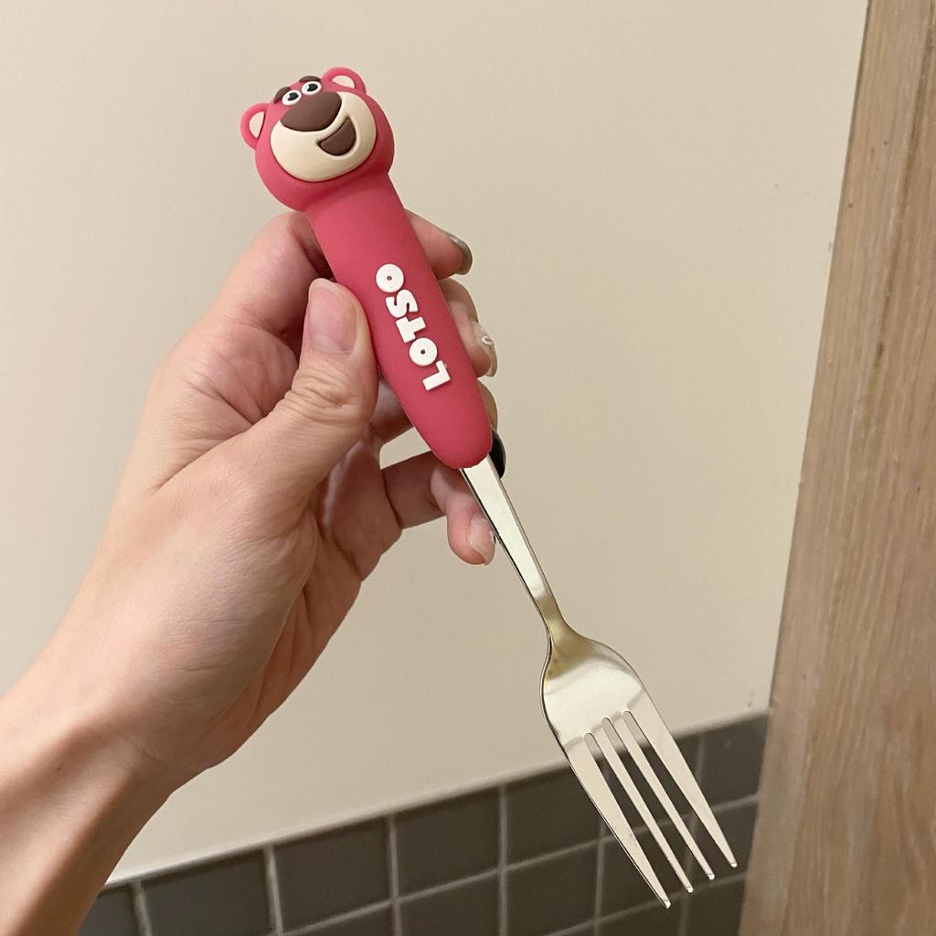 High-value spoon 304 stainless steel spoon Children's fork set Cute strawberry bear household baby eating spoon