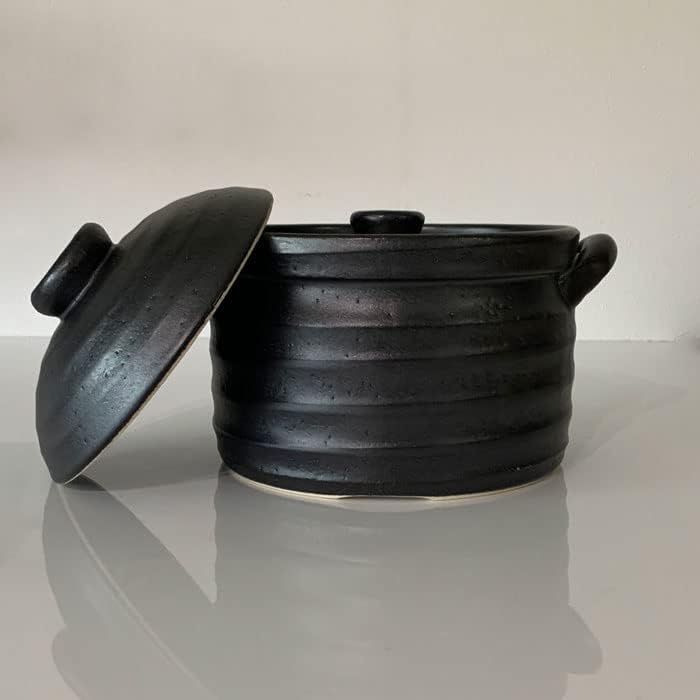 Banko Ware Rice Heat Black Glaze Made in Japan Cooker, 3-Cup, Earthenware, Induction/Direct Compatible, Metal,