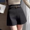 Black High-Waist A-Line Bootcut Suit Shorts for Women - Autumn/Winter Korean Style Casual Pants