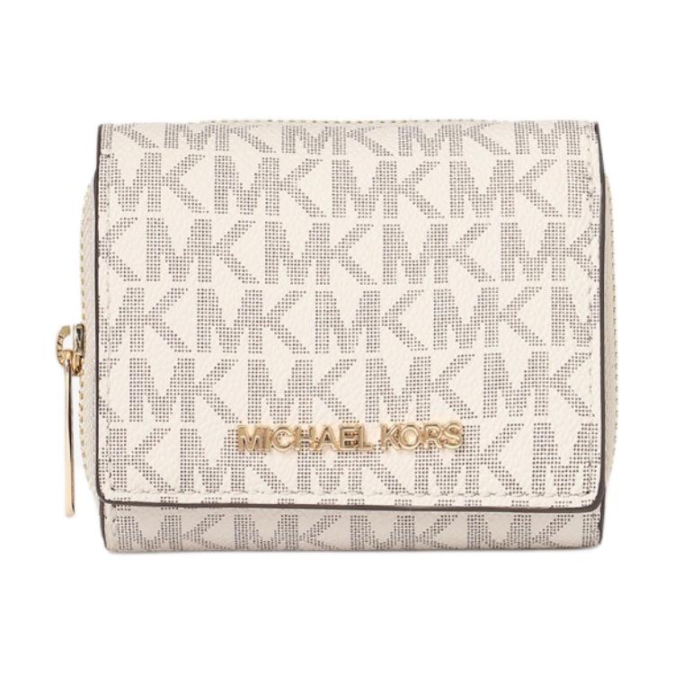 Michael Kors Jet Set Travel Logo Print Snap Closure Coated Canvas Wallet Small Women wallet Vanilla Brown 35H9GTVZ5B-VANILLA Basic Set (Bag+Dust Bag)