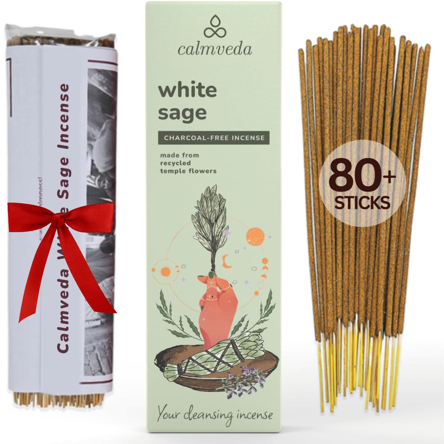 White Sage Incense Sticks for Cleansing - (80 Scent Sticks) Charcoal Free