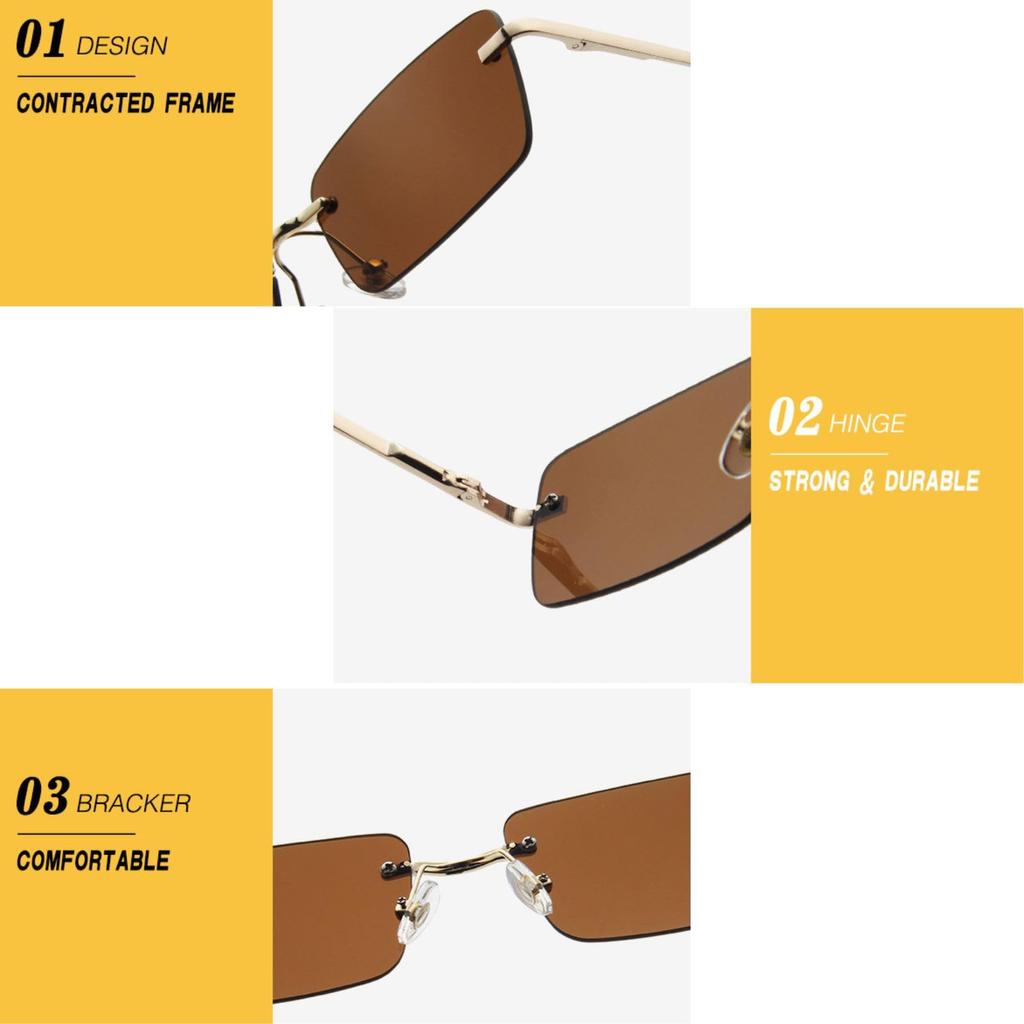Occhiali da Sole Quadrati Senza Montatura con Lenti Colorate Stile Coreano Streetwear Design Y2K Ideali per Escursioni Leggeri [Dea Bona] - - - Viaggio, Sport,