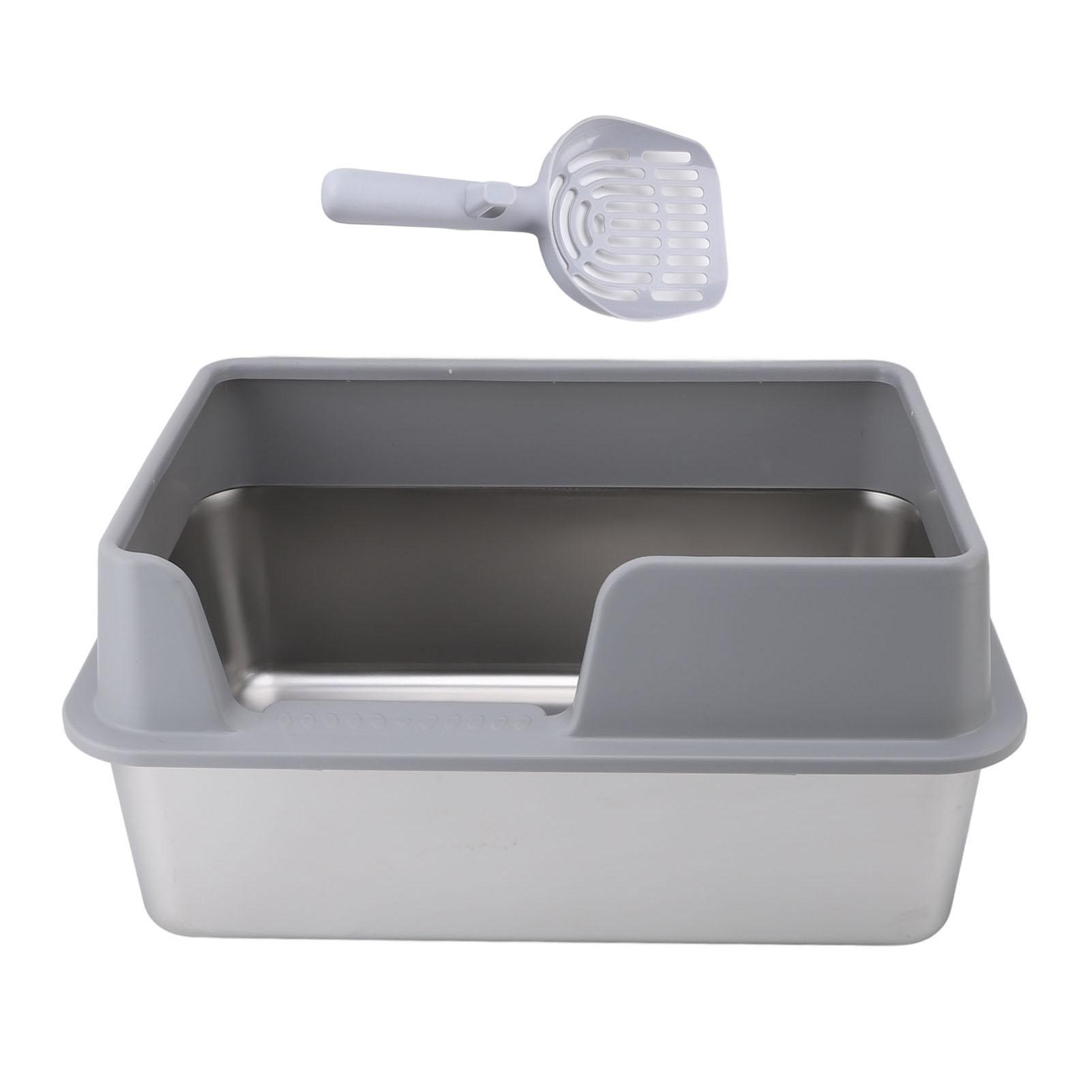 

Закрытый лоток для кошек Металлический лоток для кошек Лоток для кошек из нержавеющей стали Брызгозащищенный Большой Лоток с открытым верхом и высокими бортиками с лопаткой серый