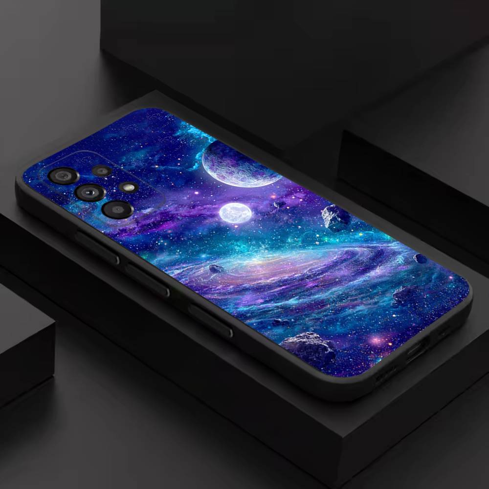 Moon Galaxy Universe For Samsung S 26,25,24,23,22,30,21,10,9,Ultra,Plus,Lite,FE,4,5G Black Soft Case Phone Case