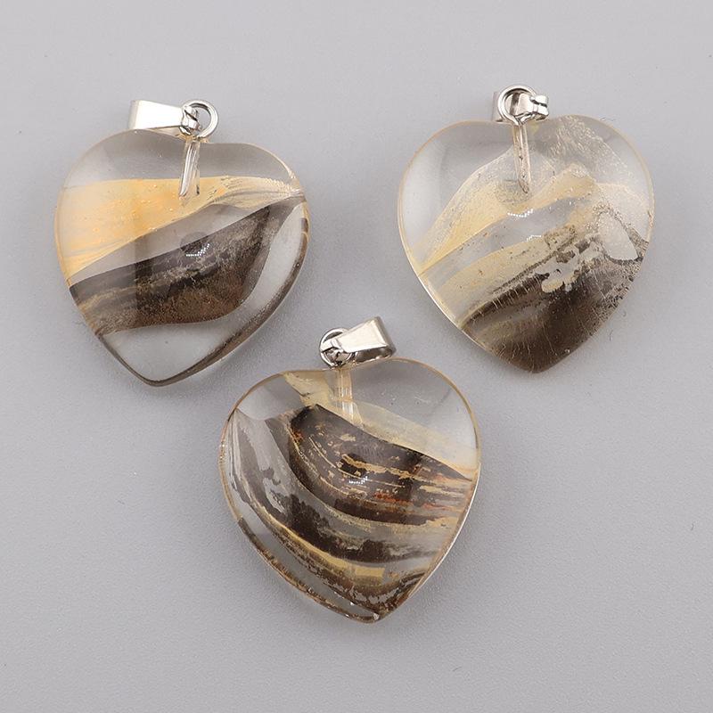 Heart-Shaped Crystal Glass Pendant Necklace with Colorful Natural Stone Accents