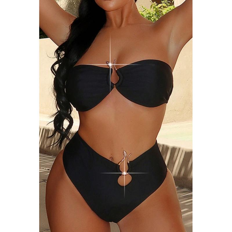 Metal Ring High Waist Bikini Female Swimsuit Women Swimwear Two-pieces Bikini Set Bather Bathing Suit Swim