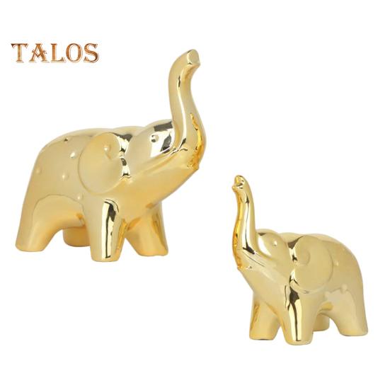 1 Paar Elefantenstatue Heimdeko Keramik Elefantenfiguren Schreibtisch Elefantenskulptur für Büro Bücherregal Wohnzimmer