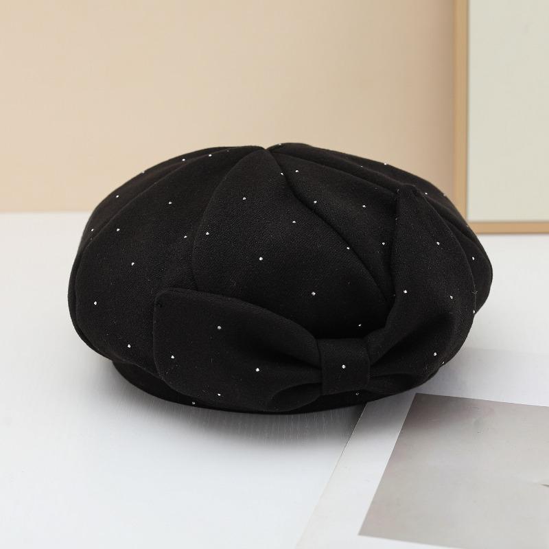 Women S Autumn Winter Rhinestone Beret Newsboy Hat Face Slimming Vintage Literary Cap
